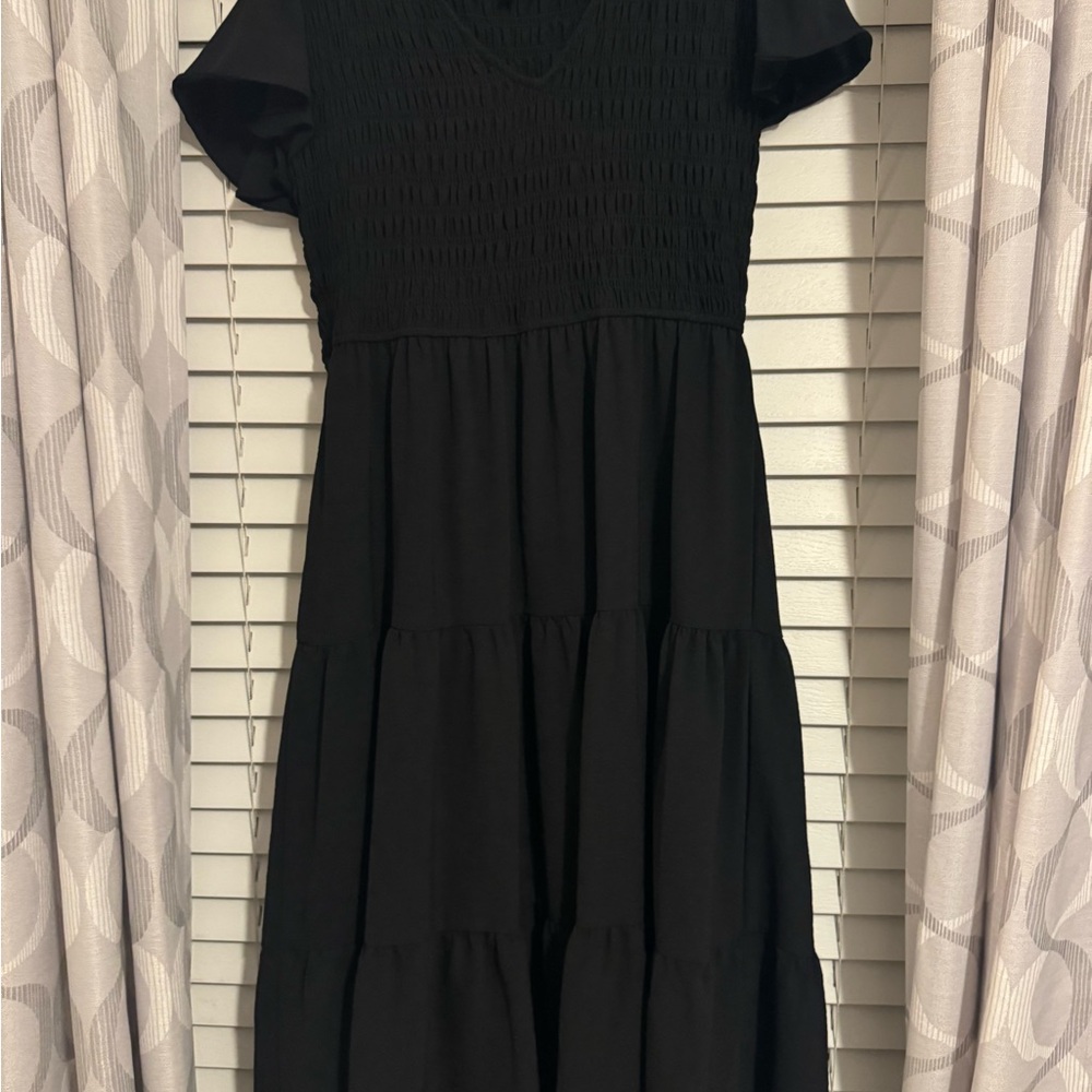 Blu Pepper Black Smocked Midi Dress
